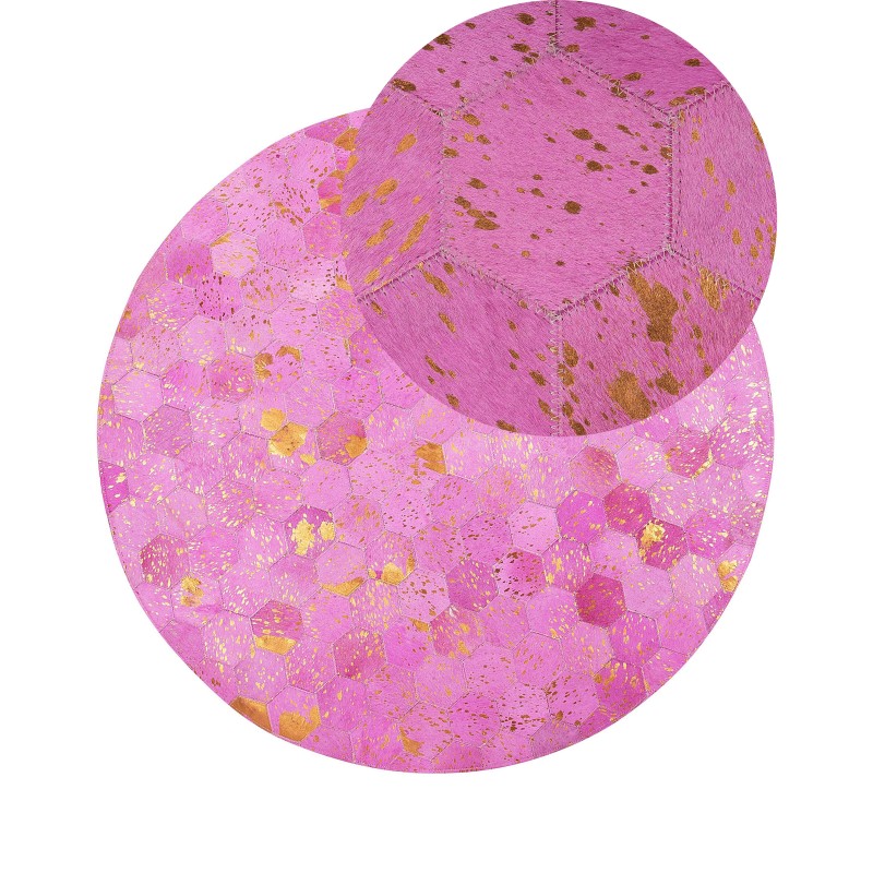 Dywan patchwork okrągły skórzany ⌀ 140 cm różowy ZEYTIN