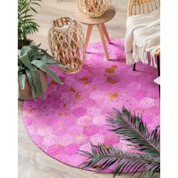 Dywan patchwork okrągły skórzany ⌀ 140 cm różowy ZEYTIN