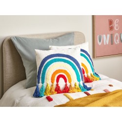 Bawełniana poduszka dekoracyjna motyw tęczy 45 x 45 cm wielokolorowa DORSTENIA