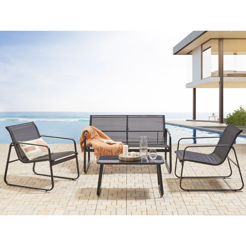 Zestaw ogrodowy ze stolikiem dla 4 osób BARREA Metal Czarny