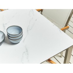 Stół ogrodowy COSOLETO 180 cm 90 cm Efekt marmuru Szkło Biały