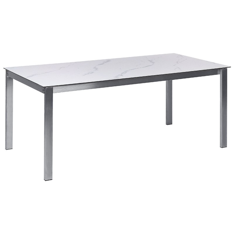 Stół ogrodowy COSOLETO 180 cm 90 cm Efekt marmuru Szkło Biały