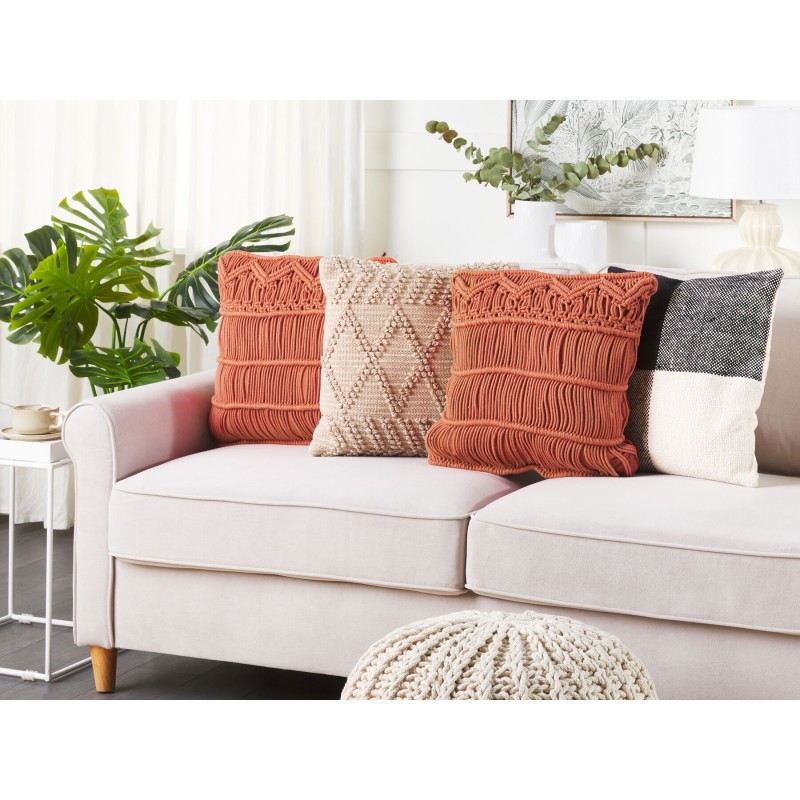 Poduszka dekoracyjna AKKOY Bawełna 45 x 45 cm Pomarańczowy Wzór geometryczny