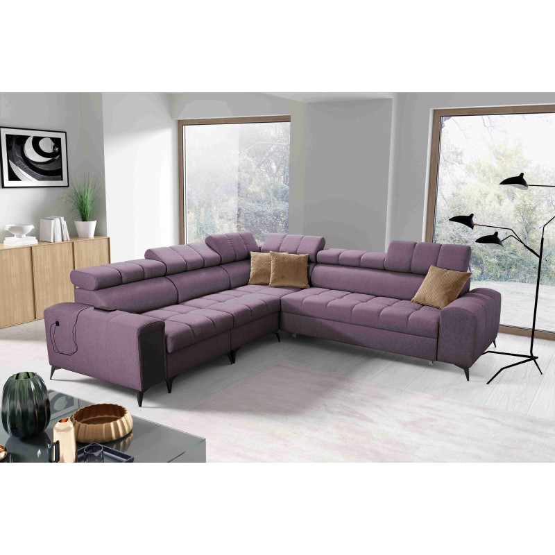 Ecksofa Venna III mit Schlaffunktion, USB-Anschluss und aufklappbarer Bar - Plüsch, Avra 9