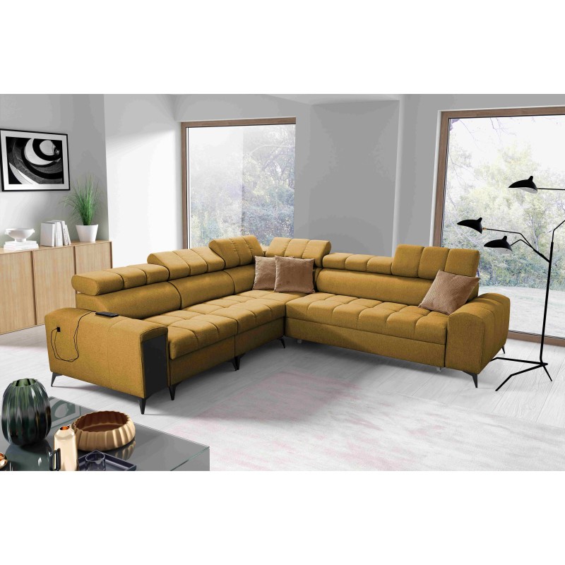 Ecksofa Venna III mit Schlaffunktion, USB-Anschluss und öffnender Bar - Plüsch, Avra 7