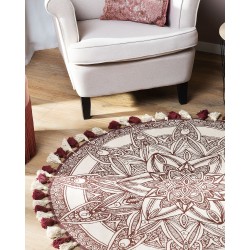 Dywan okrągły bawełniany orientalny nadruk ø 120 cm kremowo-czerwony OLTU