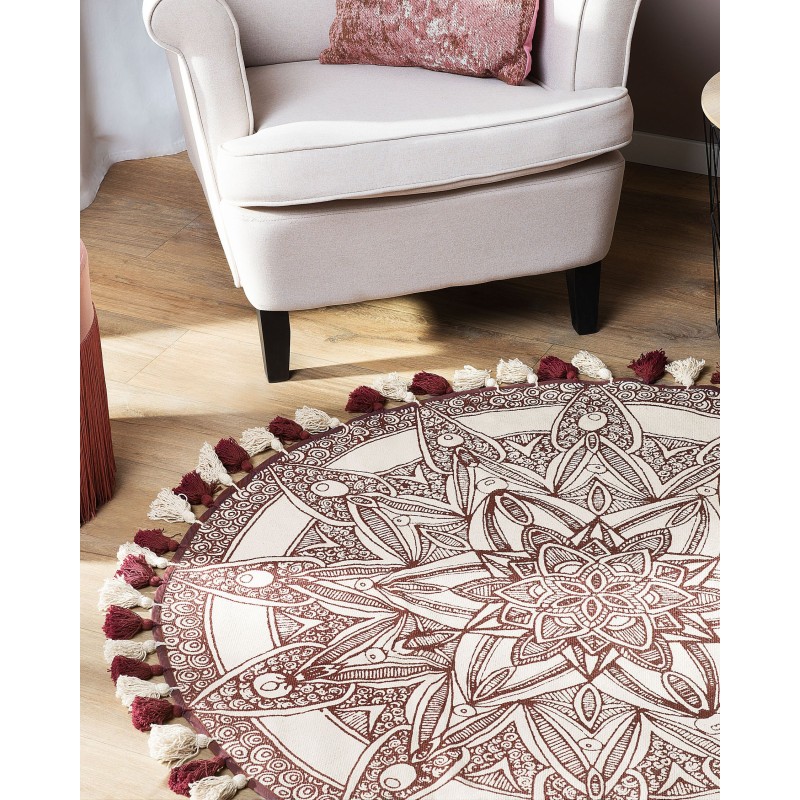 Dywan okrągły bawełniany orientalny nadruk ø 120 cm kremowo-czerwony OLTU