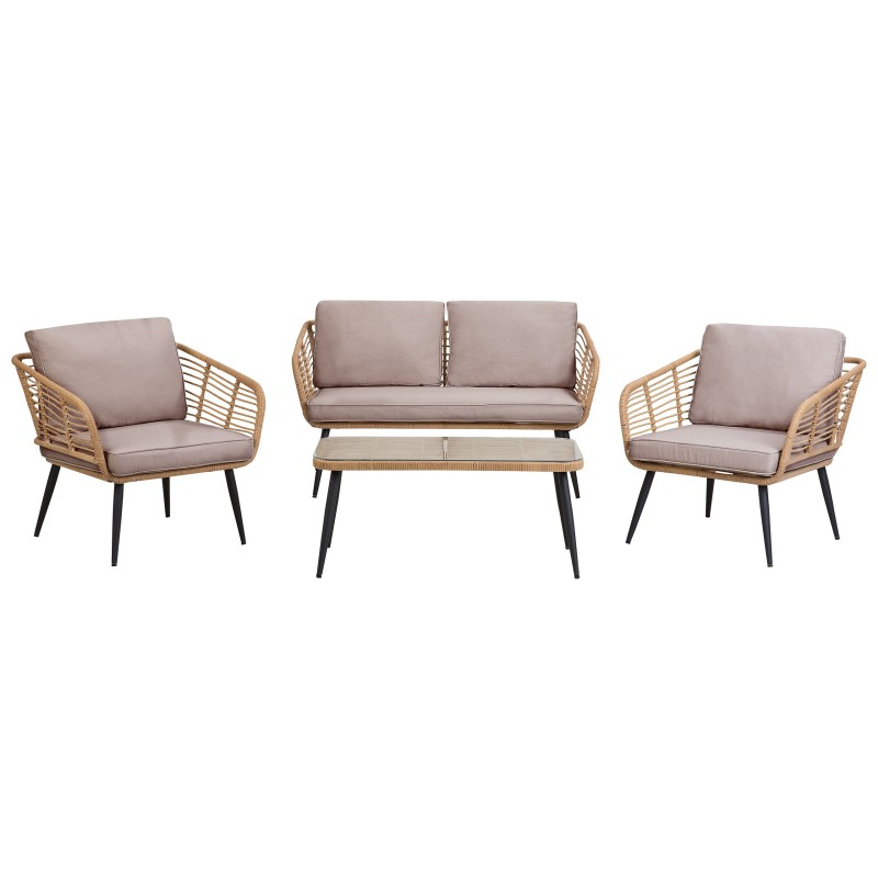 Zestaw ogrodowy ze stolikiem dla 4 osób CORINTH II Technorattan Naturalny