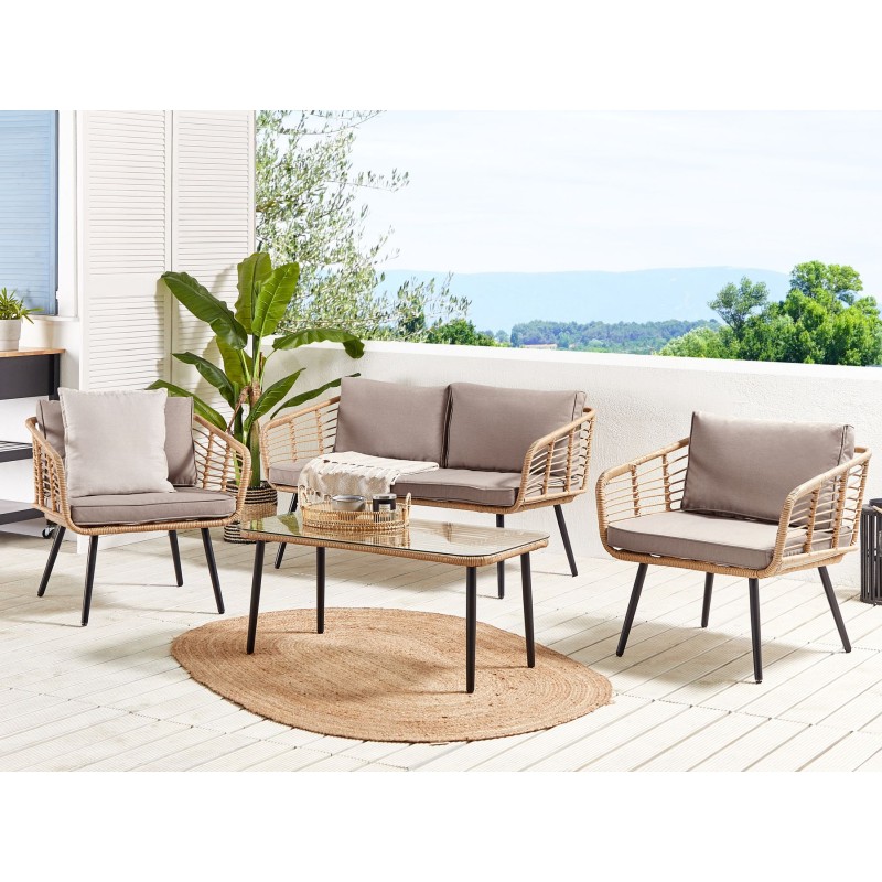 Zestaw ogrodowy ze stolikiem dla 4 osób CORINTH II Technorattan Naturalny