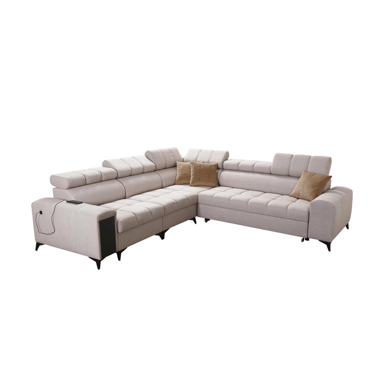 Ecksofa Venna III mit Schlaffunktion, USB-Anschluss und öffnender Bar - Plüsch, Avra 7