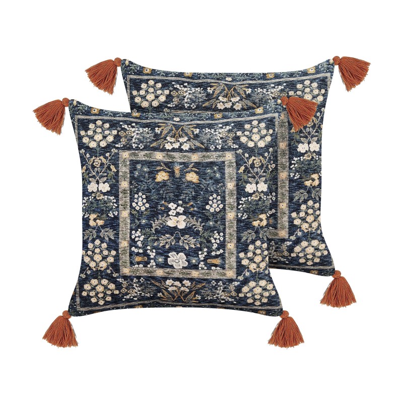 Zestaw 2 poduszek dekoracyjnych PANAX Welur 45 x 45 cm Kolorowy Wzór kwiatowy