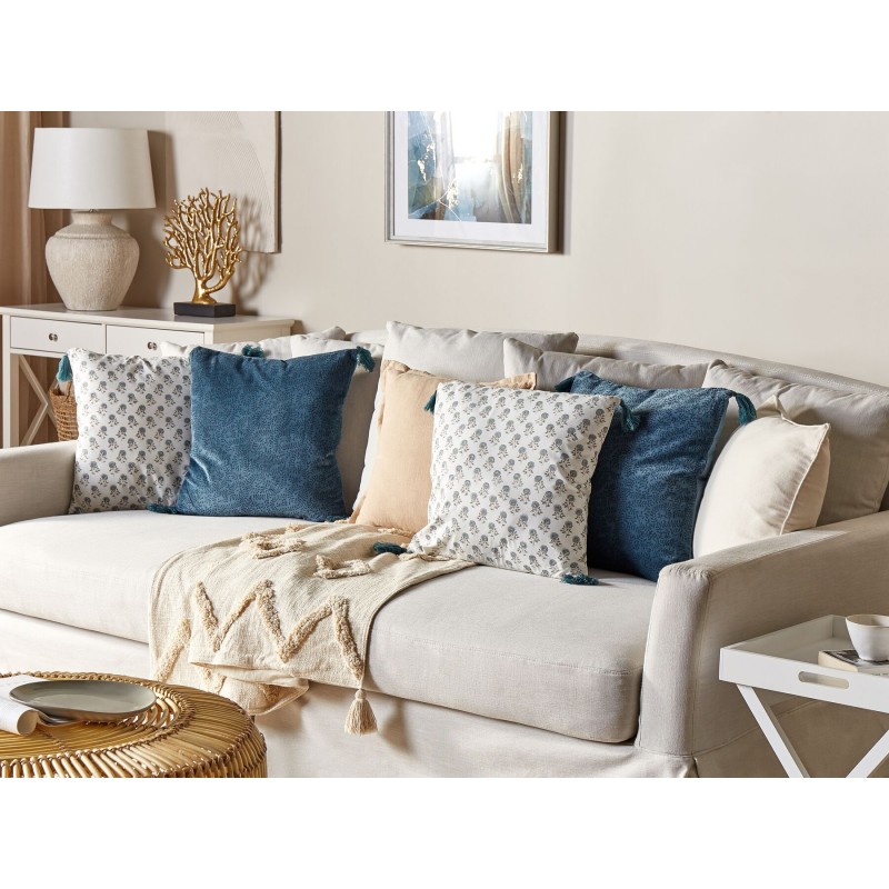 Poduszka dekoracyjna CORNUS Bawełna 45 x 45 cm Niebieski Wzór kwiatowy