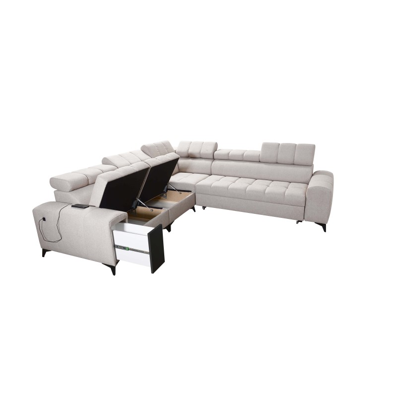 Ecksofa Venna III mit Schlaffunktion, USB-Port und öffnender Bar - Plüsch, Avra 6