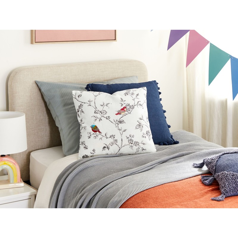 Bawełniana poduszka dekoracyjna z motywem ptaków 45 x 45 cm biała DILLENIA