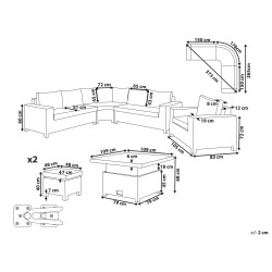 Zestaw ogrodowy ze stolikiem i otomaną dla 9 osób TEGLIO Modułowy Technorattan Szary