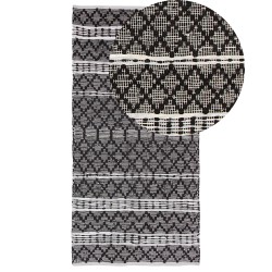 Dywan skórzany 80 x 150 cm czarny z beżowym FEHIMLI