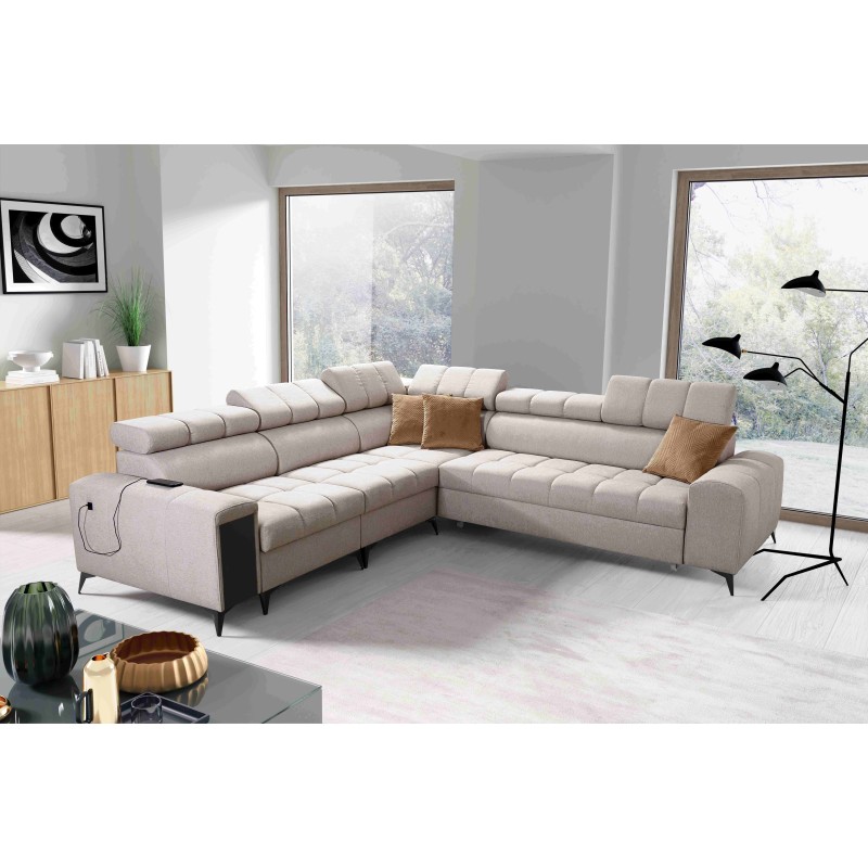 Ecksofa Venna III mit Schlaffunktion, USB-Anschluss und aufklappbarer Bar - Plüsch, Avra 2