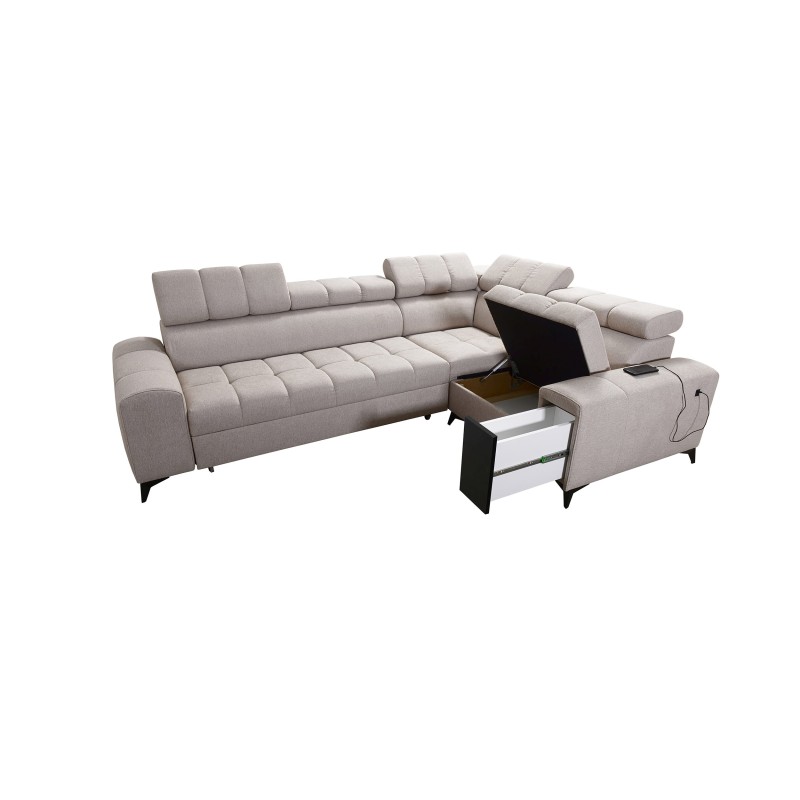 Venna II - Luxuriöse Ecksofa mit Schlaffunktion, USB-Anschluss und Bar | [Twoja Firma]