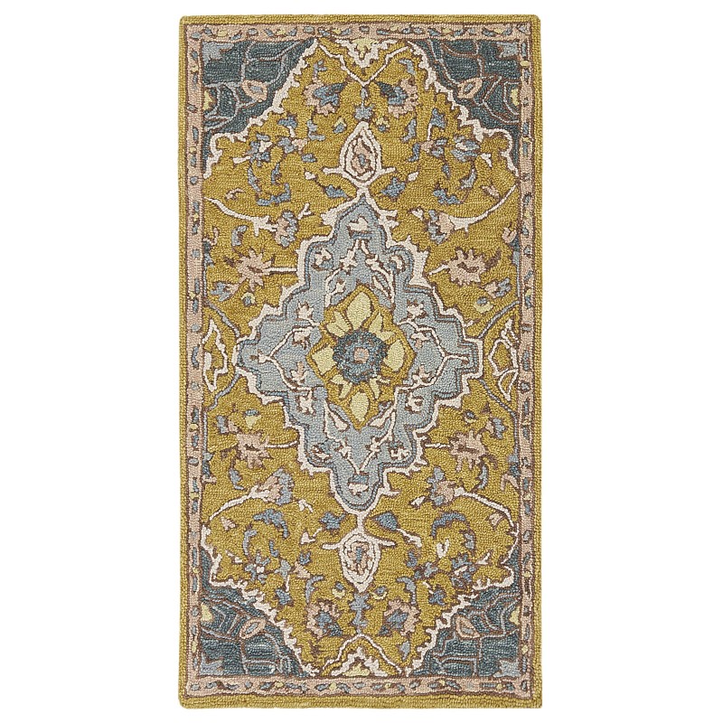 Dywan wełniany 80 x 150 cm żółto-niebieski MUCUR