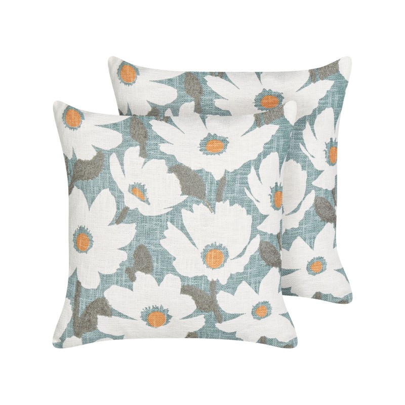 Zestaw 2 poduszek dekoracyjnych JATROPHA Bawełna 45 x 45 cm Błękitny Wzór kwiatowy