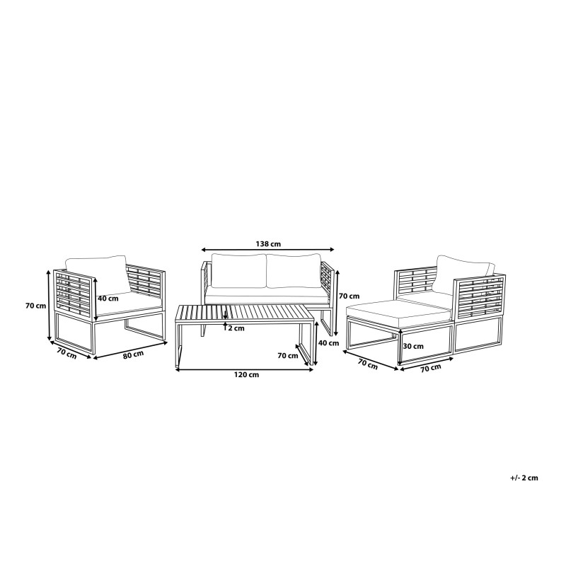Zestaw ogrodowy ze stolikiem dla 4 osób BERMUDA Drewno akacjowe Brązowy