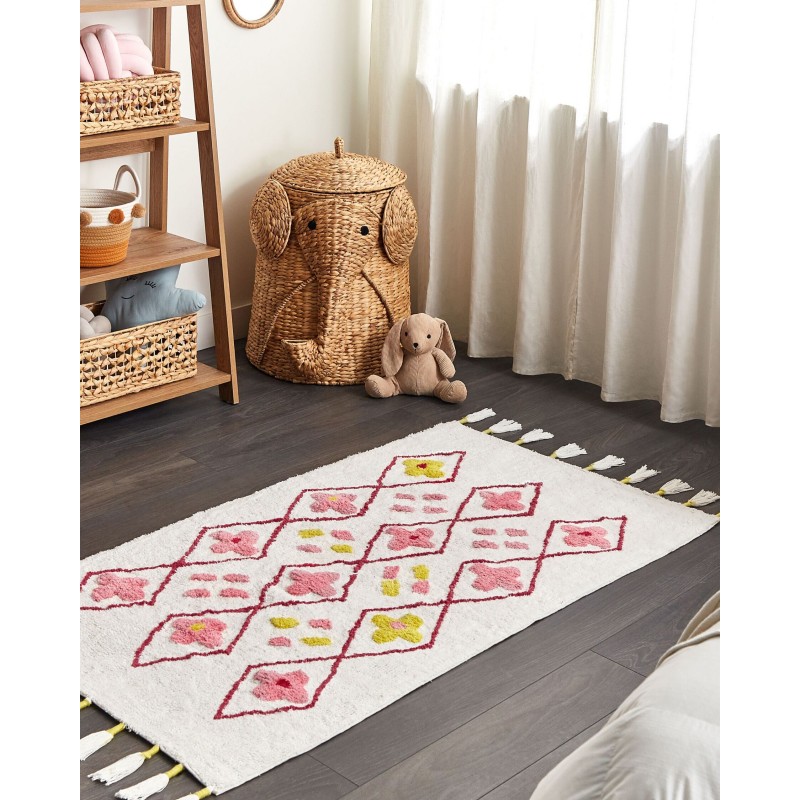 Dywan dziecięcy bawełniany 80 x 150 cm biały z różowym CAVUS