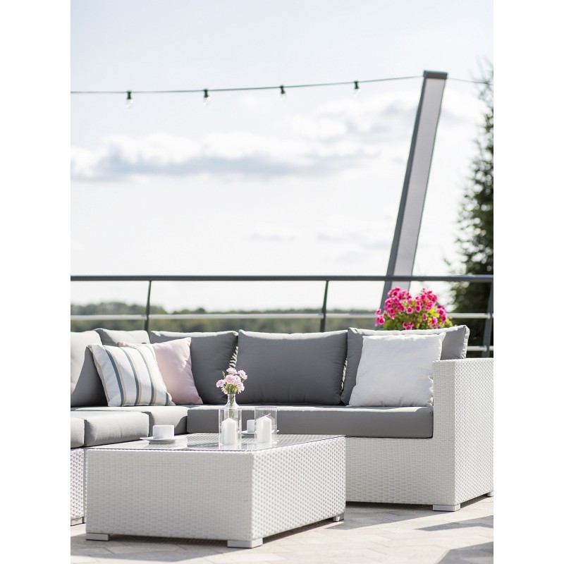 Zestaw ogrodowy ze stolikiem dla 8 osób XXL Prawostronny Modułowy Technorattan Biały