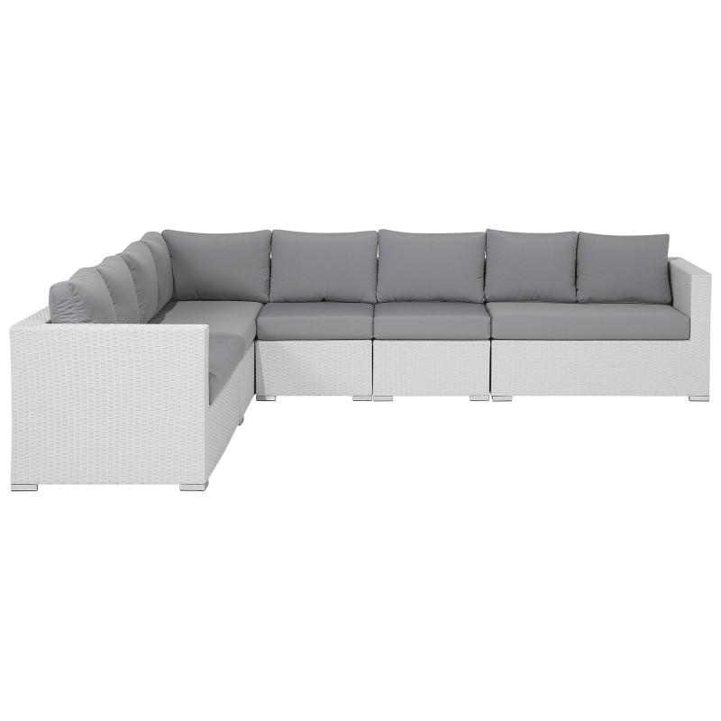 Zestaw ogrodowy ze stolikiem dla 8 osób XXL Prawostronny Modułowy Technorattan Biały