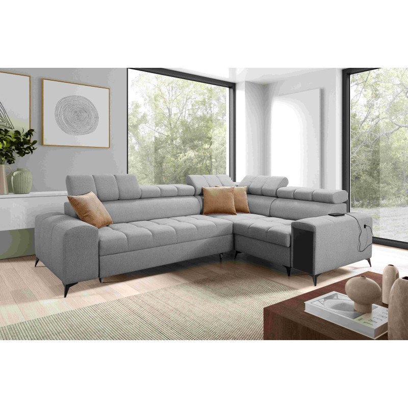 Venna II - Luxury Corner Sofa with Sleeping Function, USB Port and Bar | [Your Company]