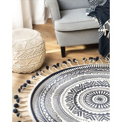 Dywan okrągły bawełniany ø 120 cm kremowo-granatowy TATVAN