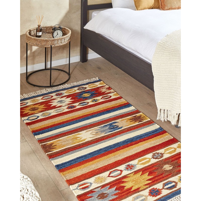 Dywan wełniany kilim 80 x 150 cm wielokolorowy JRARAT
