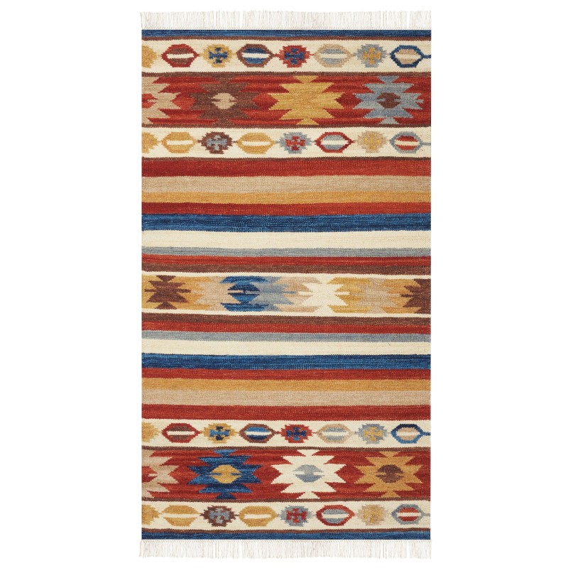Dywan wełniany kilim 80 x 150 cm wielokolorowy JRARAT