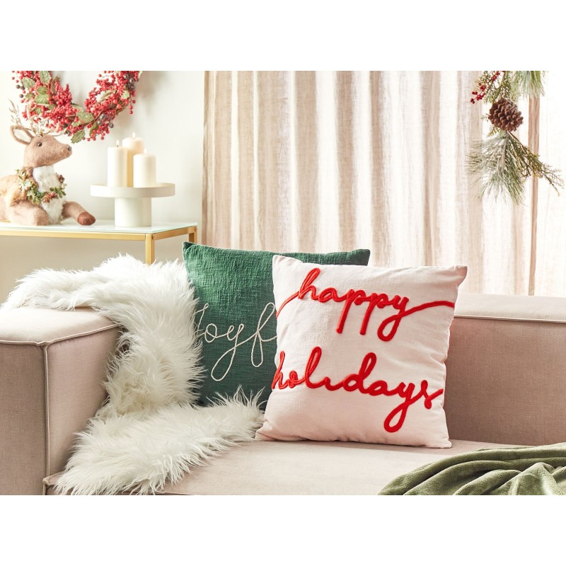 Poduszka dekoracyjna EXACUM Welur 45 x 45 cm Biały Wzór świąteczny