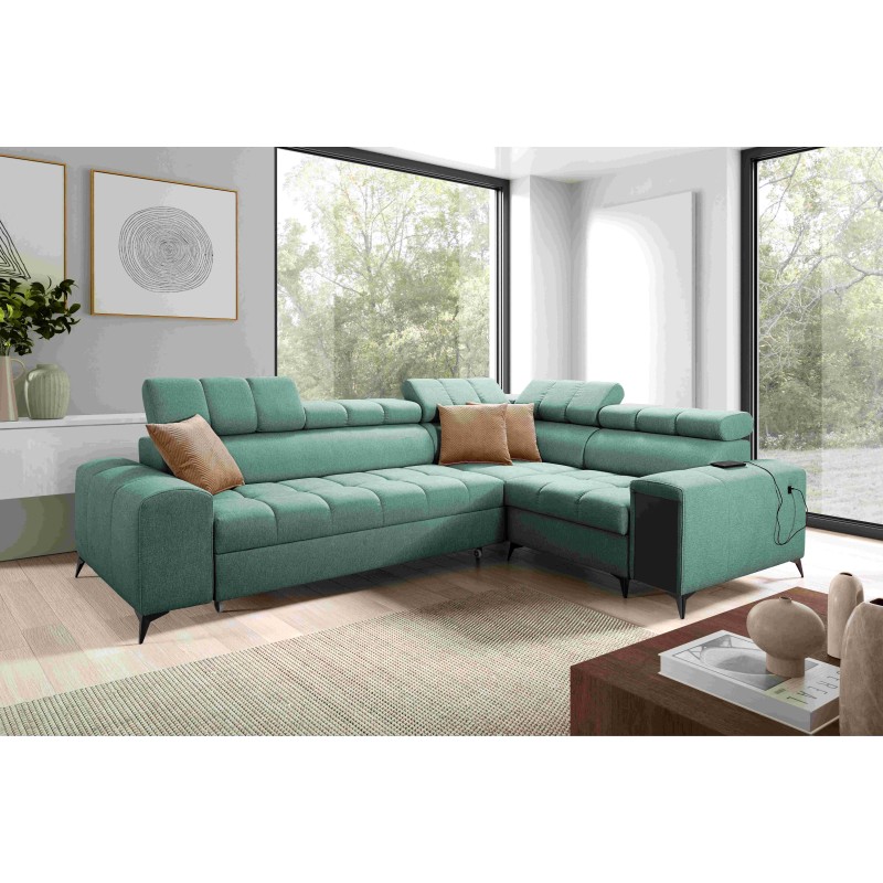 Venna II - Luxury Corner Sofa with Sleeping Function, USB Port and Bar | [Your Company]