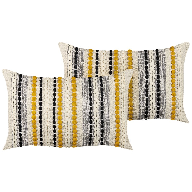 Zestaw 2 poduszek dekoracyjnych ARDISIA Bawełna 40 x 60 cm Jasnobeżowy W paski