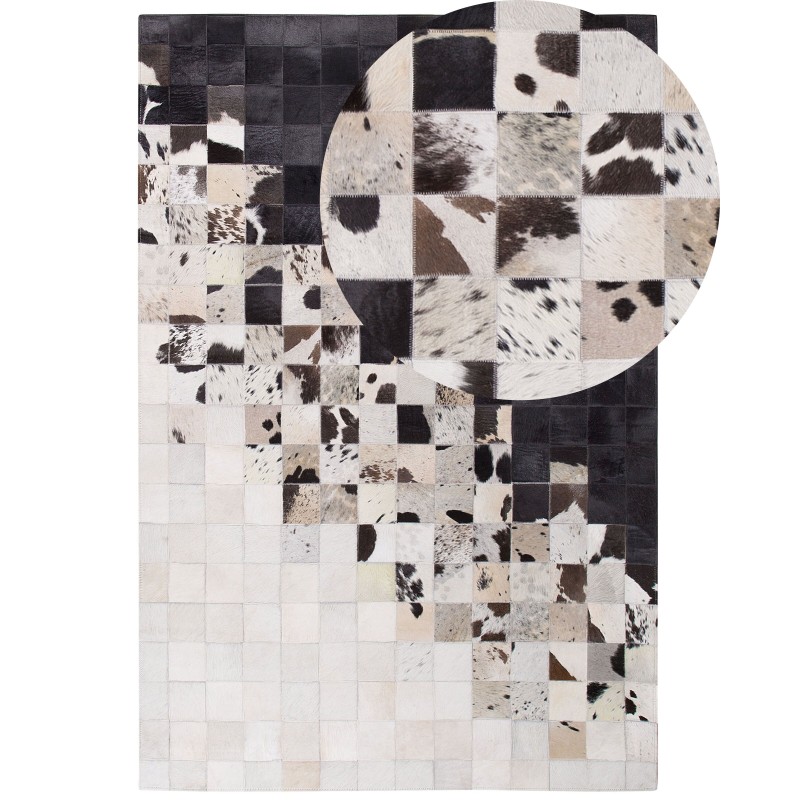 Dywan patchwork skórzany 140 x 200 cm czarno-biały KEMAH