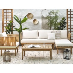 Zestaw ogrodowy ze stolikiem dla 4 osób CREMONA Lewostronny Drewno akacjowe Złamana biel