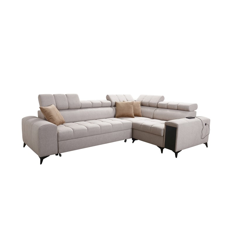 Venna II - Luxury Corner Sofa with Sleeping Function, USB Port and Bar | [Your Company]