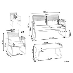 Zestaw ogrodowy ze stolikiem dla 4 osób POMONTE Metal Czarny