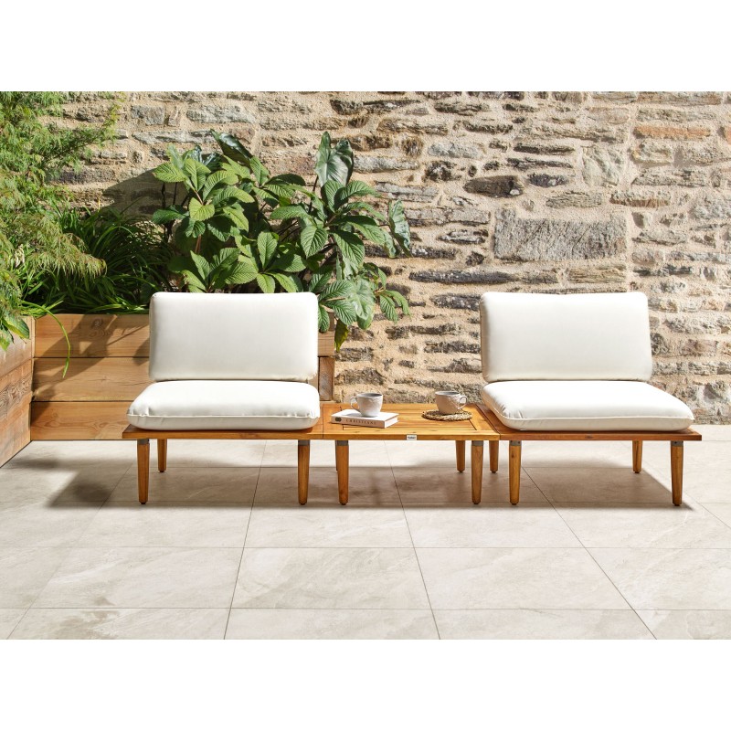 Zestaw ogrodowy ze stolikiem dla 2 osób FRASCATI Modułowy Certyfikowane drewno akacjowe Złamana biel