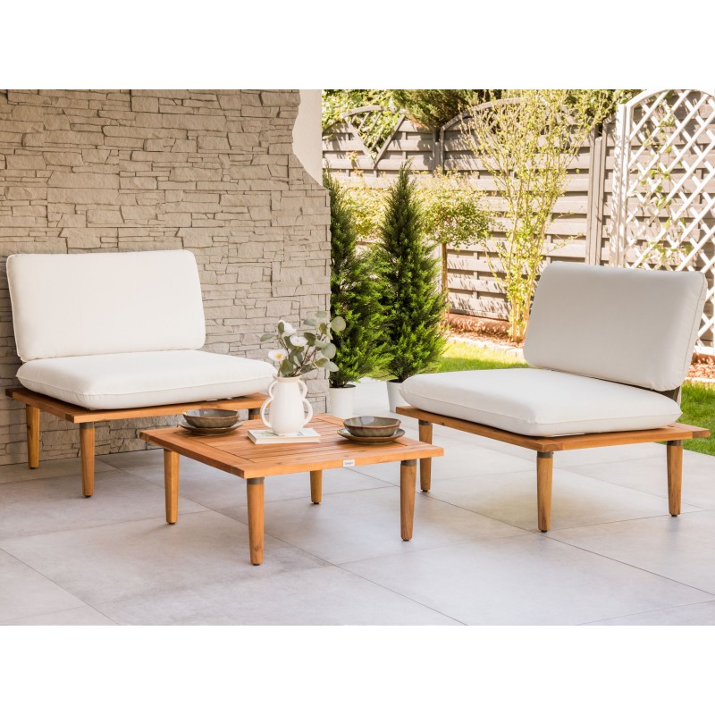 Zestaw ogrodowy ze stolikiem dla 2 osób FRASCATI Modułowy Certyfikowane drewno akacjowe Złamana biel