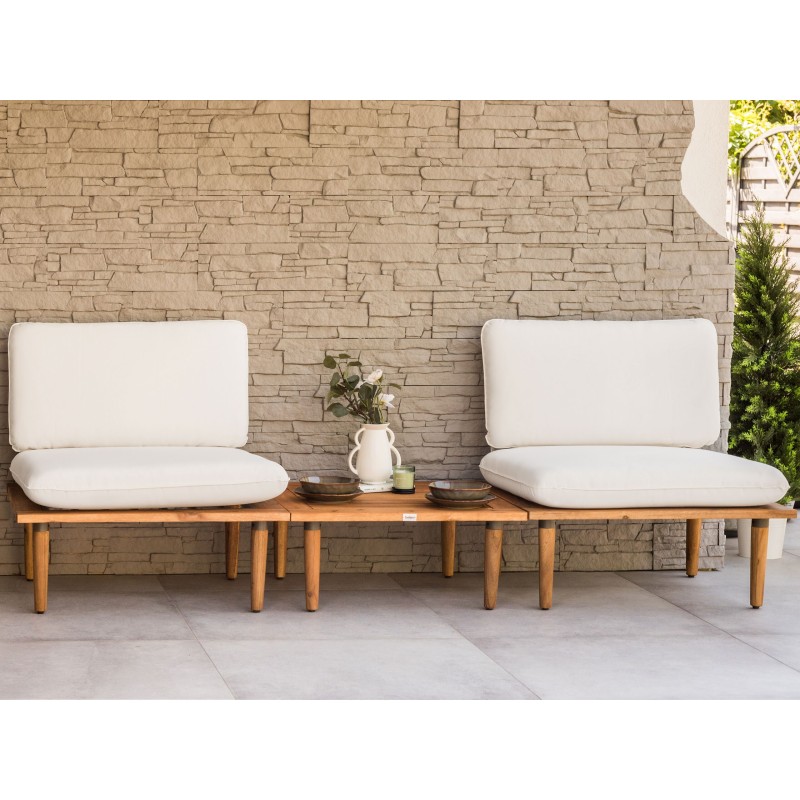 Zestaw ogrodowy ze stolikiem dla 2 osób FRASCATI Modułowy Certyfikowane drewno akacjowe Złamana biel