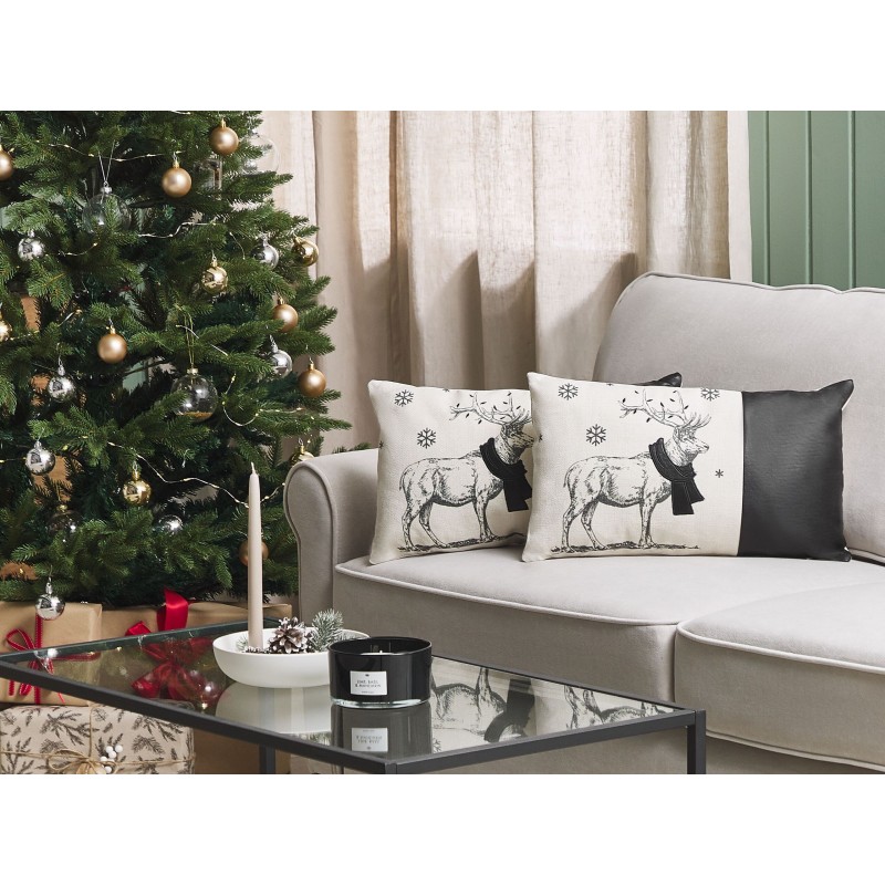 Zestaw 2 poduszek dekoracyjnych SVEN Ekoskóra 30 x 50 cm Czarny Wzór świąteczny