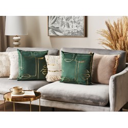 Zestaw 2 poduszek dekoracyjnych PHILODENDRON Welur 45 x 45 cm Szmaragdowy Wzór abstrakcyjny
