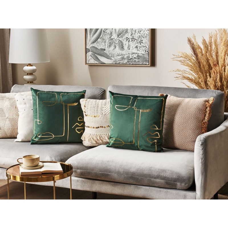 Zestaw 2 poduszek dekoracyjnych PHILODENDRON Welur 45 x 45 cm Szmaragdowy Wzór abstrakcyjny