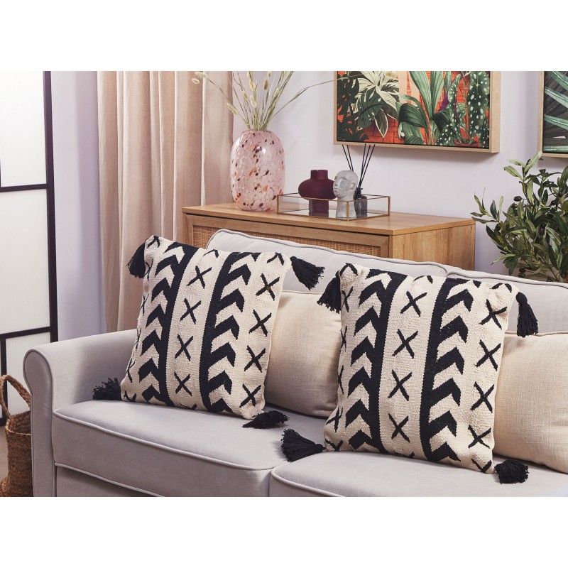 Poduszka dekoracyjna DEADNETTLE Bawełna 45 x 45 cm Beżowy Wzór geometryczny