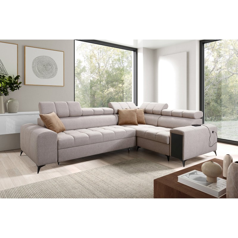 Venna II - Luxury Corner Sofa with Sleeping Function, USB Port and Bar | [Your Company]