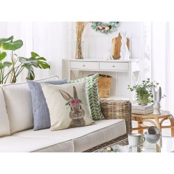 2 poduszki dekoracyjne z motywem królika 45 x 45 cm szarobeżowe TULIPA