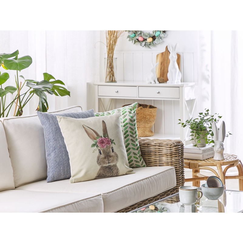 2 poduszki dekoracyjne z motywem królika 45 x 45 cm szarobeżowe TULIPA