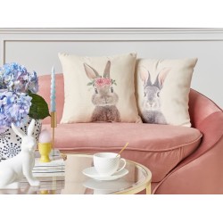 2 poduszki dekoracyjne z motywem królika 45 x 45 cm szarobeżowe TULIPA